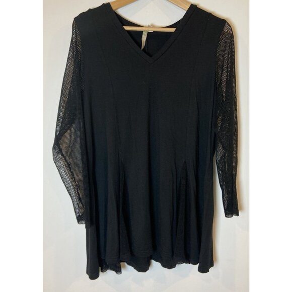 Comfy USA Swing Top Tunic Shirt Black Mesh Long Sleeve Large L - Picture 1 of 5